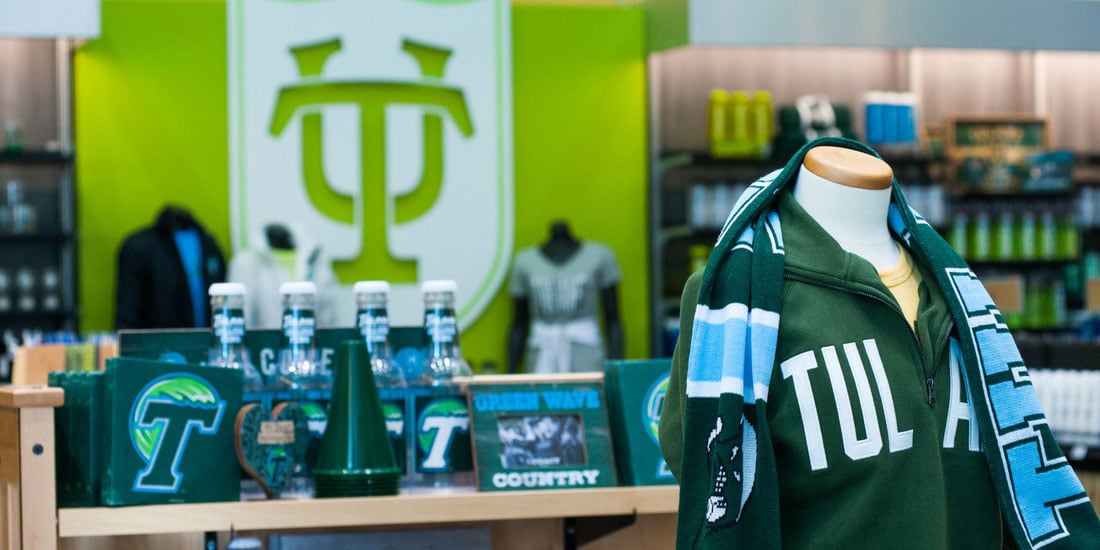 Tulane shirts and books in the Bookstore.