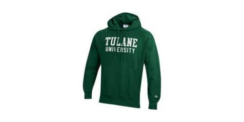 Green Tulane hooded sweatshirt.